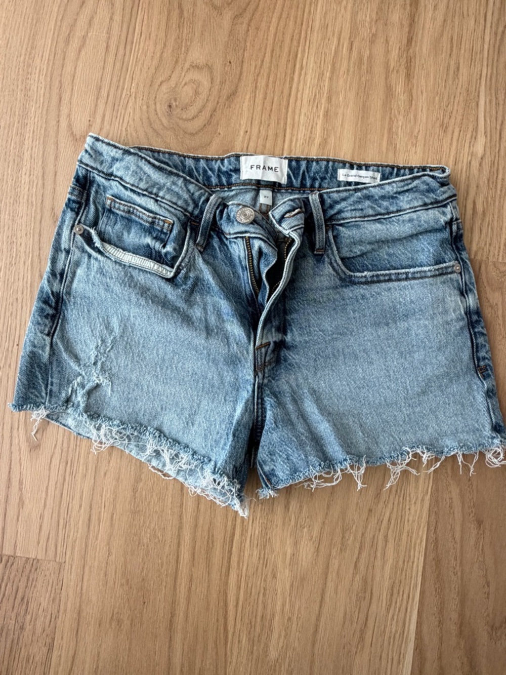 Frame Denim Light Wash Frayed Hem Jean Shorts
